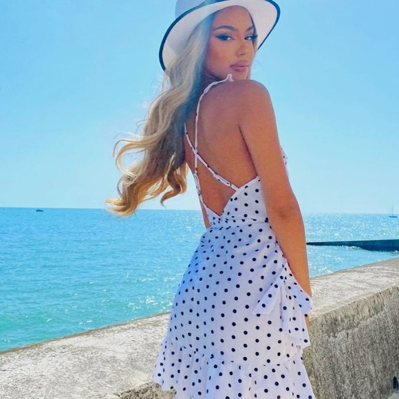 NWT❣️Polka Dot Ruffle Trim Open Back Mini Dress 🦄 - Picture 1 of 12